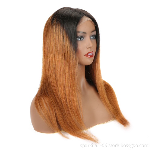 SPARK Ombre Brazilian Human Hair Lace Front Wig,Straight Virgin Hair Lace Wig For Black Women, Pre Pluck Lace Wig With Baby Hair